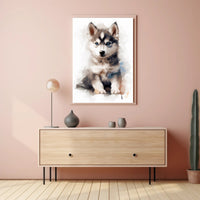 Husky Puppy Watercolor Portrait Poster Print