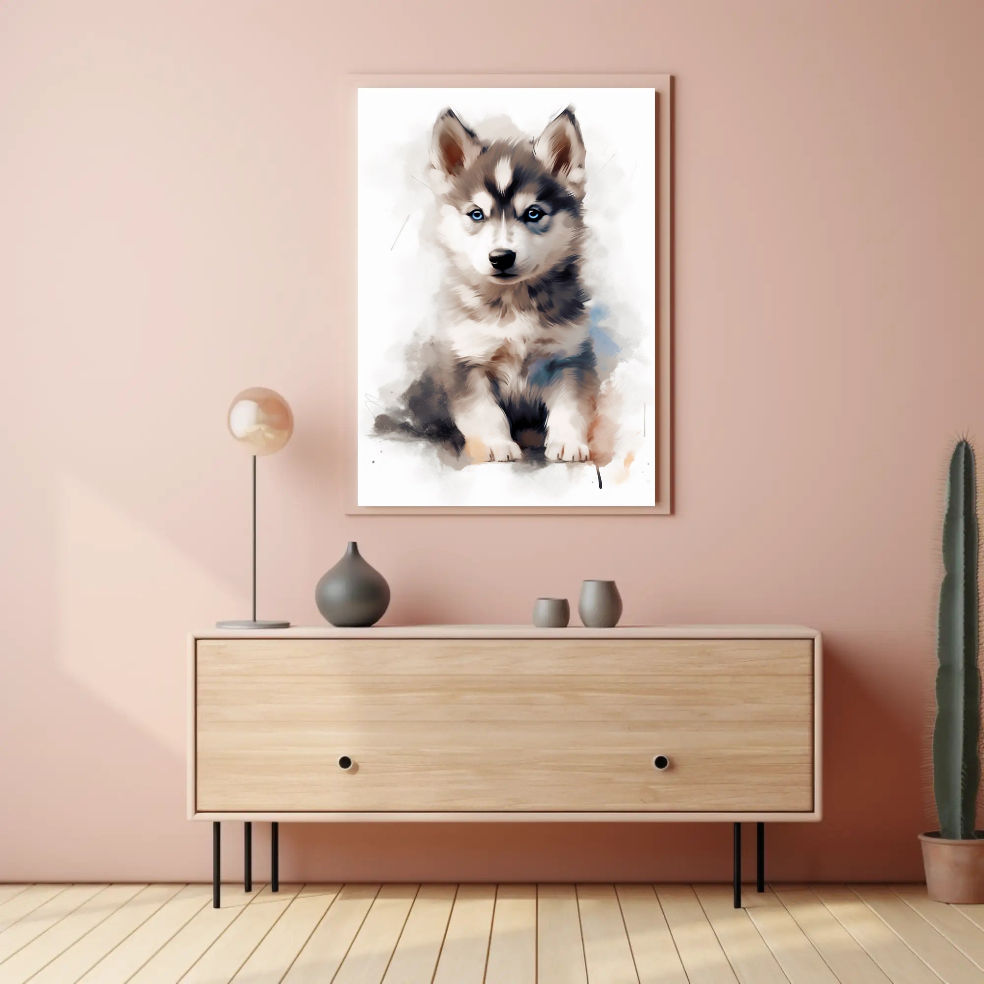 Husky Puppy Watercolor Portrait Poster Print