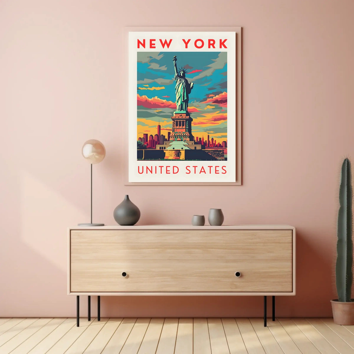 Statue Of Liberty New York Skyline Poster Retro Wall Art
