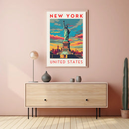 Statue Of Liberty New York Skyline Poster Retro Wall Art