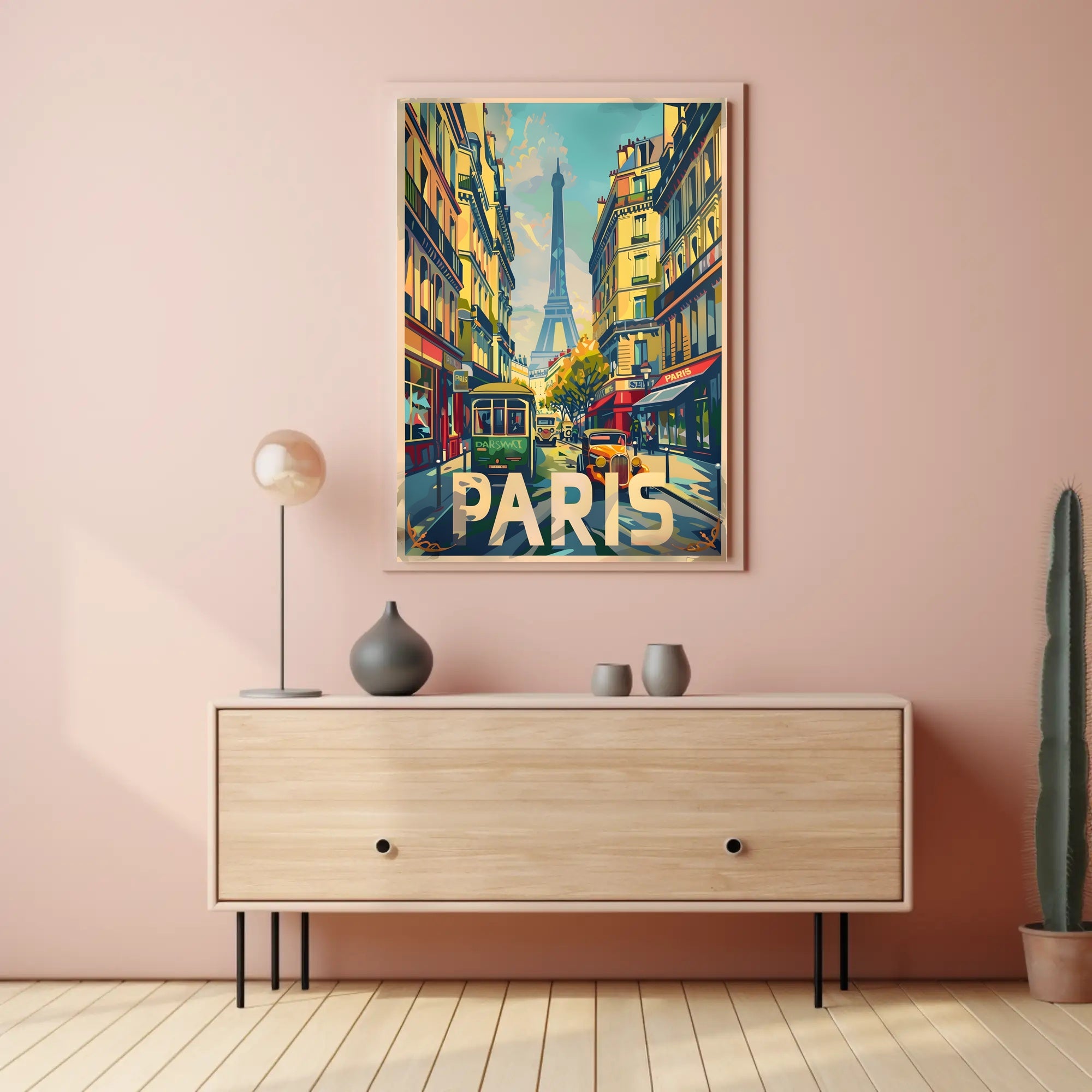 Vintage Parisian Street with Eiffel Tower Travel Poster