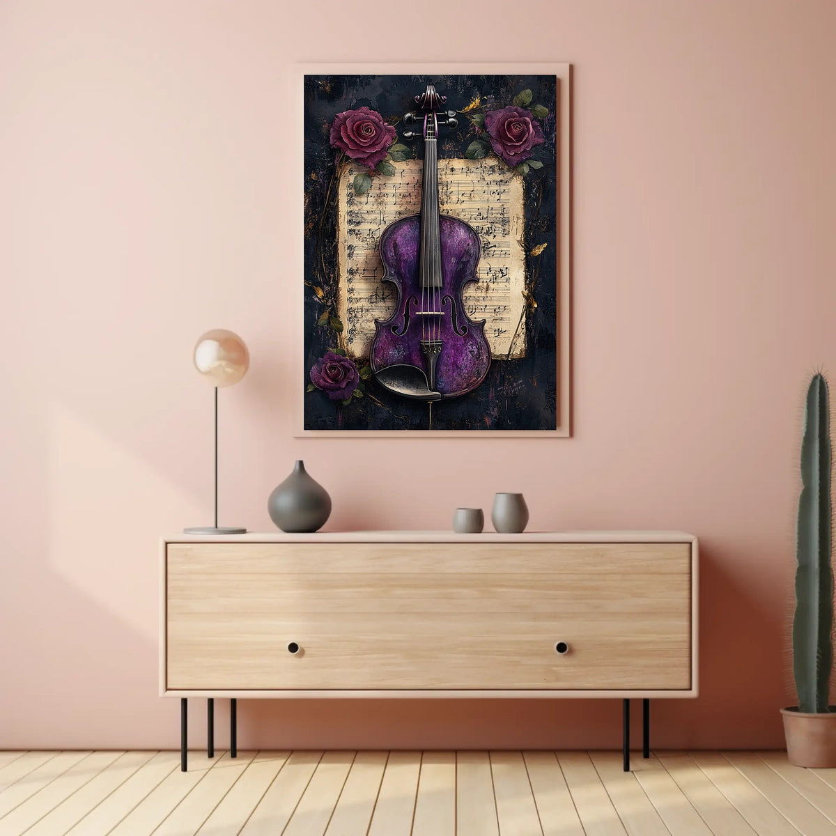 Artistic Purple Violin and Flowers Abstract Poster