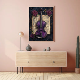 Artistic Purple Violin and Flowers Abstract Poster