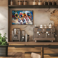 Dynamic Cyclists Racing Impressionistic Art Poster Print