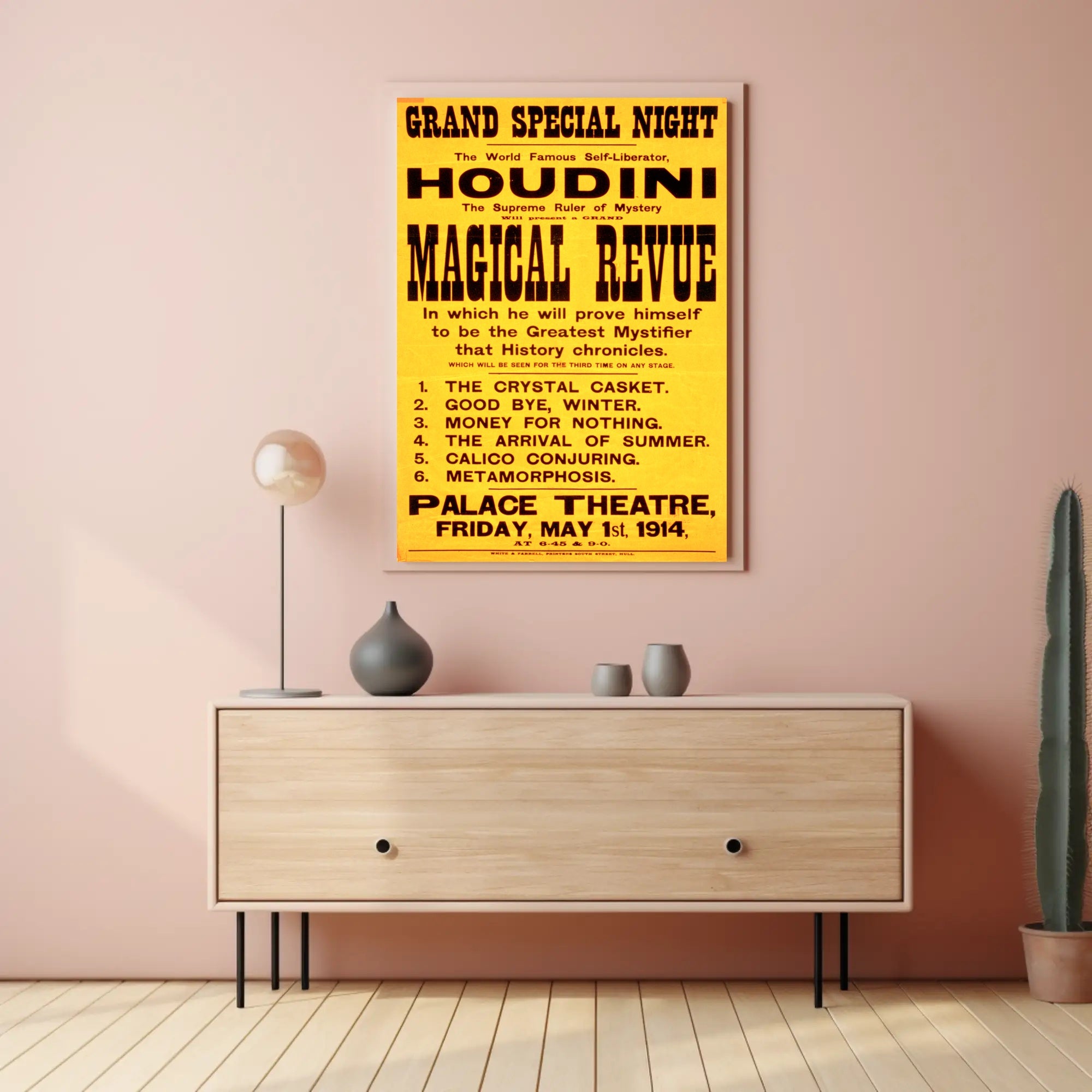 Houdini Magic Show Vintage 1914 Cultural or Heritage Poster