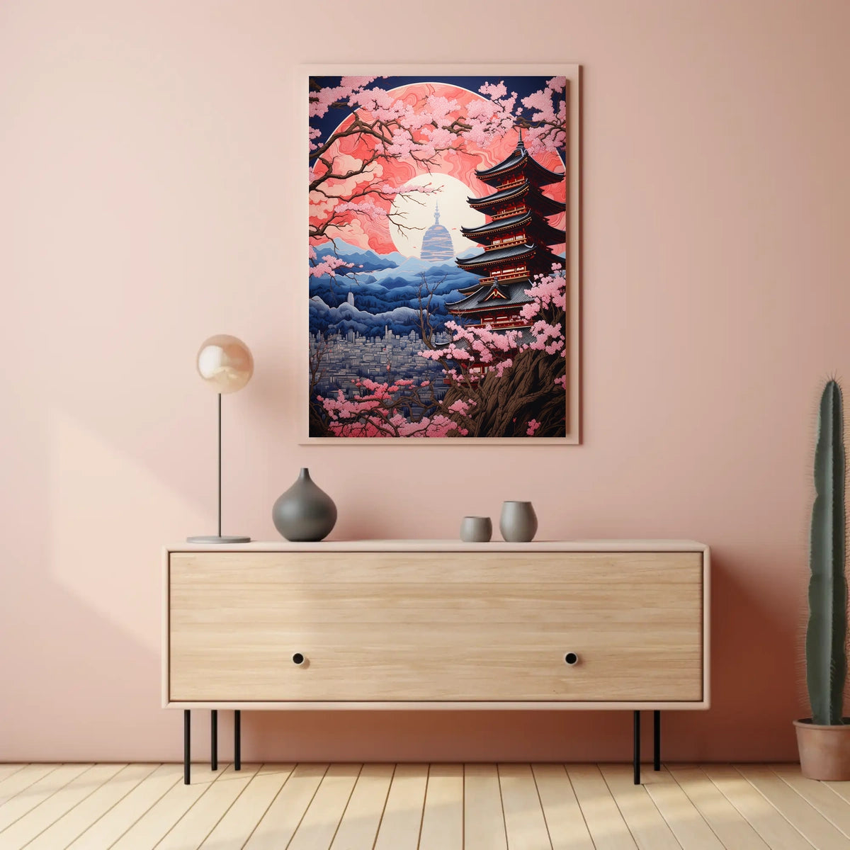 Japanese Pagoda and Sakura Harmony Cultural or Heritage Poster