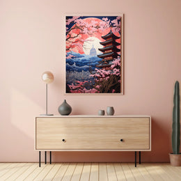 Japanese Pagoda and Sakura Harmony Cultural or Heritage Poster
