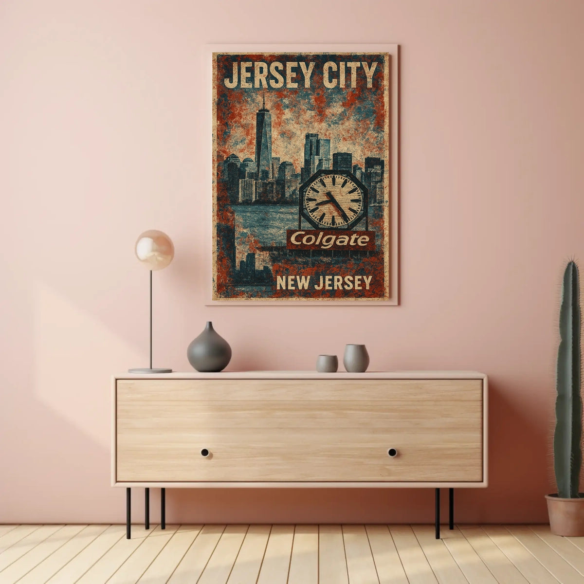 Jersey City Colgate Clock Urban Cityscape Art Deco Retro Eighties Heritage Nostalgic Decor Poster