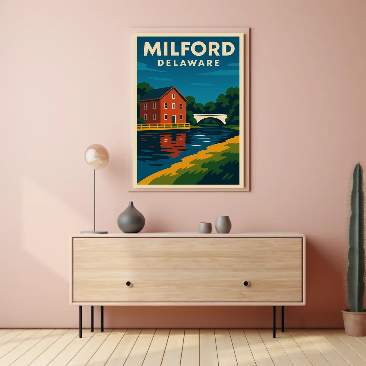 Milford Delaware Scenic Watercolor Wanderlust Poster