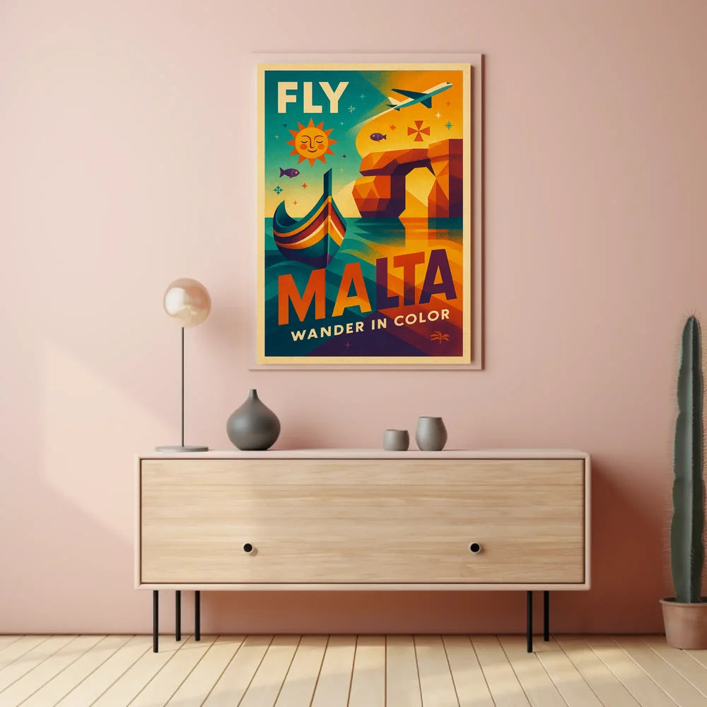 Explore Vibrant Malta with Retro Geometric Travel Poster PosterGoat