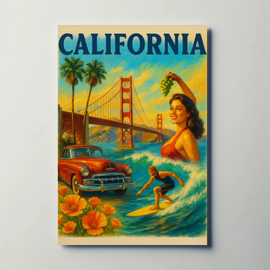 California Beach Wall Art Vintage Travel Poster