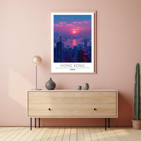 Vibrant Hong Kong Sunset Cityscape Urban Poster