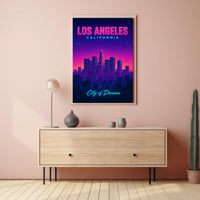 Neon Los Angeles Skyline Retro-Futuristic Urban or Cityscape Poster