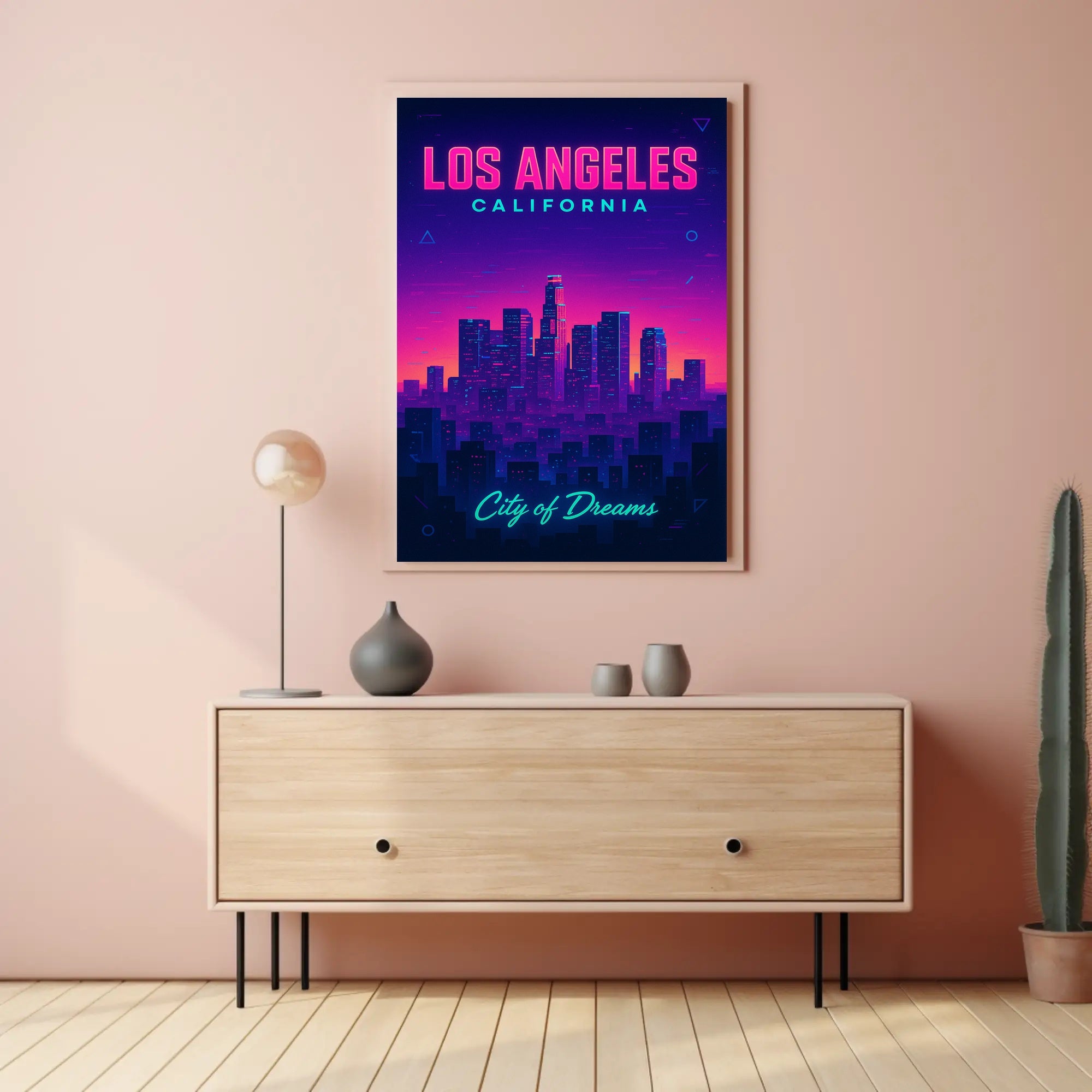 Neon Los Angeles Skyline Retro-Futuristic Urban or Cityscape Poster