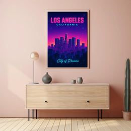 Neon Los Angeles Skyline Retro-Futuristic Urban or Cityscape Poster
