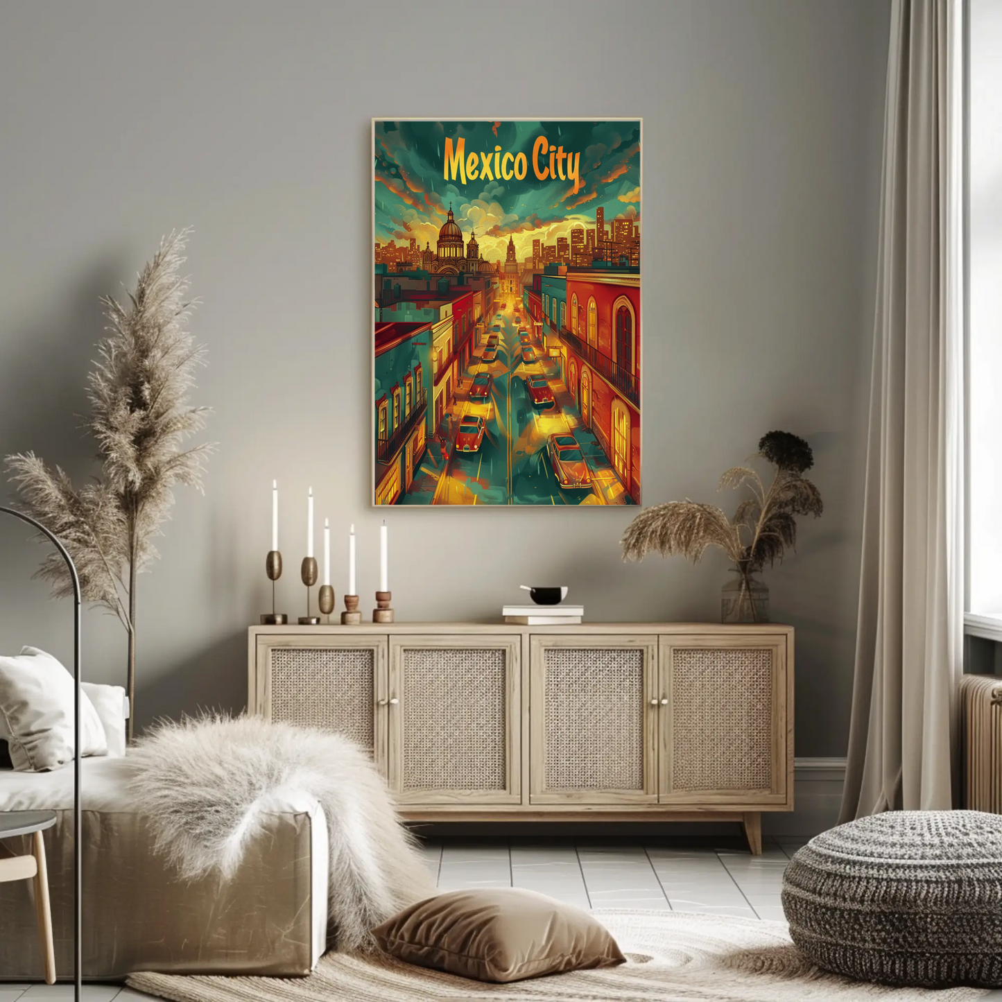 Mexico City Sunset Modern Skyline Travel Poster
