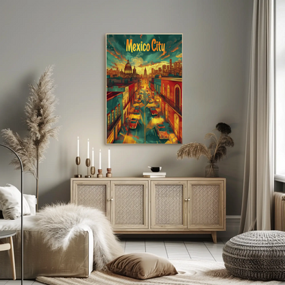 Mexico City Sunset Modern Skyline Travel Poster