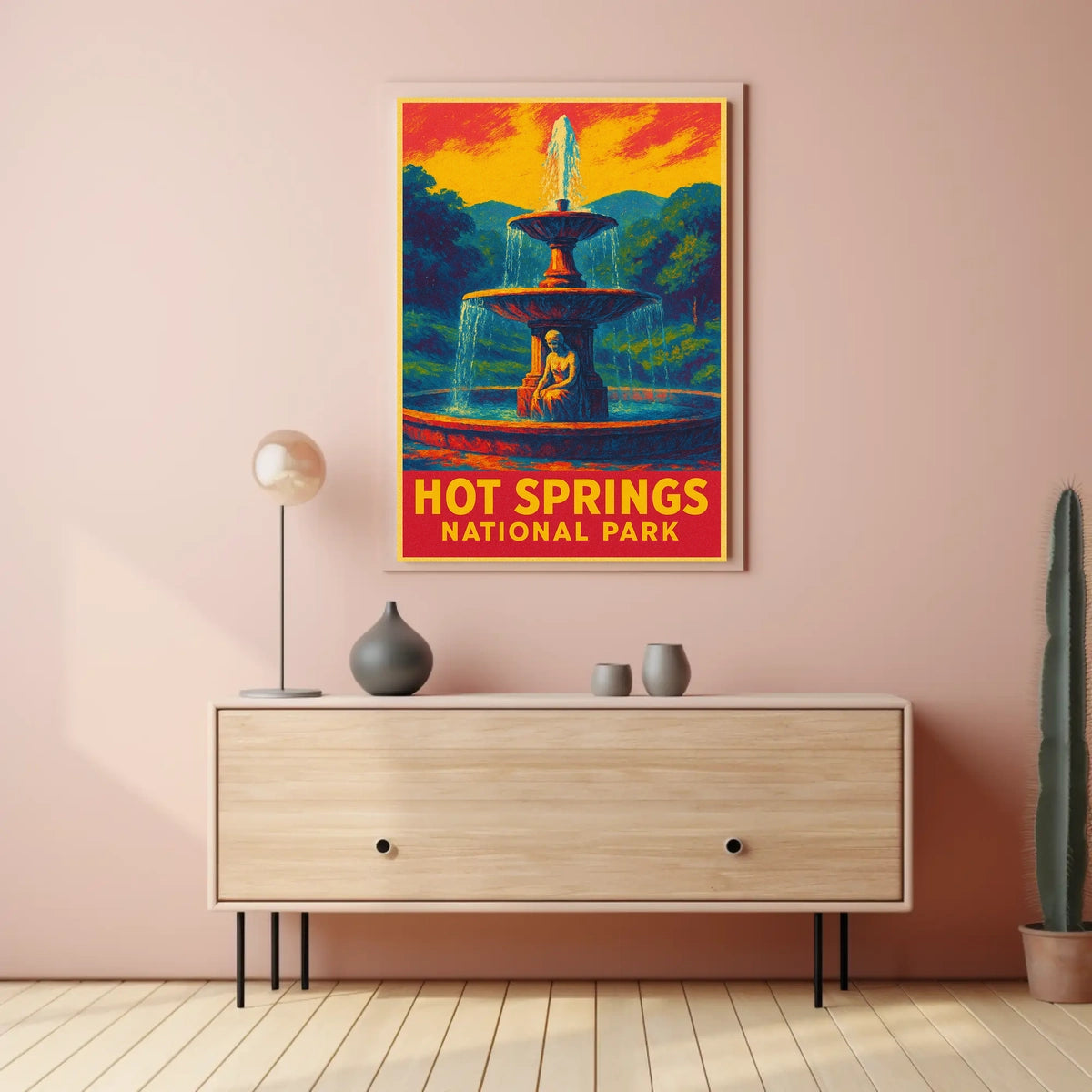 Hot Springs National Park Vintage Fountain Serenity Sunrise Escape Impressionism Poster
