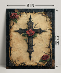 Thorned Cross And Roses Poster