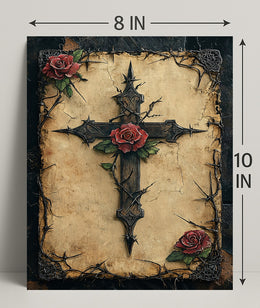 Thorned Cross And Roses Poster