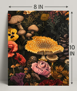 Botanical Mushroom Illustration Educational or Infographic Poster