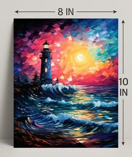 Lighthouse At Sunset Poster