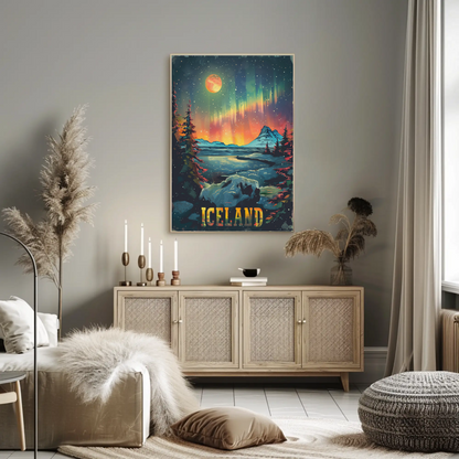 Iceland Aurora Borealis Winter Scene Travel Poster