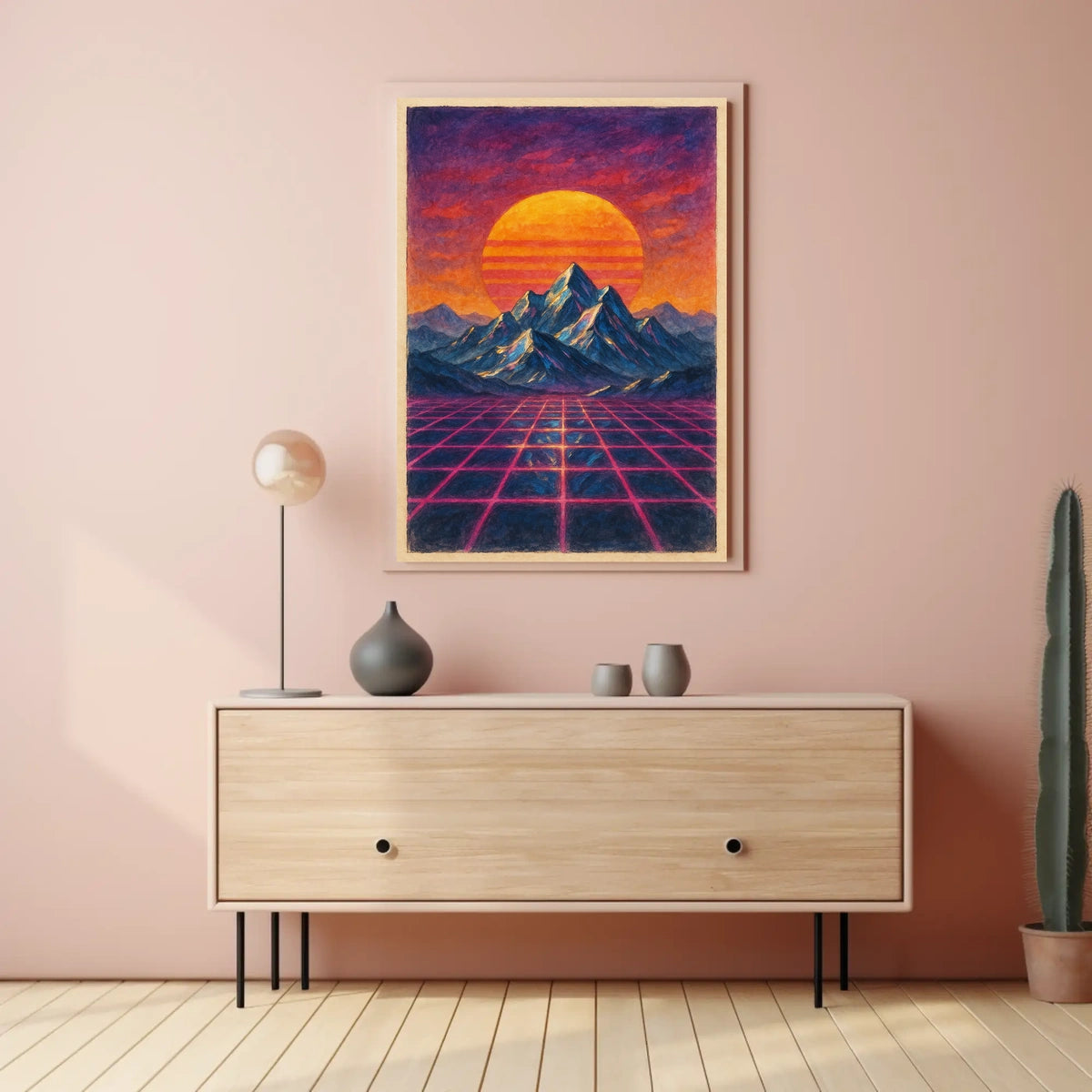 Vibrant Retro-Futuristic Landscape Sci-Fi Poster