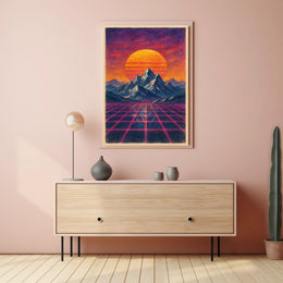 Vibrant Retro-Futuristic Landscape Sci-Fi Poster