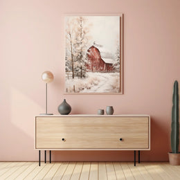 Winter Barn Scene Poster