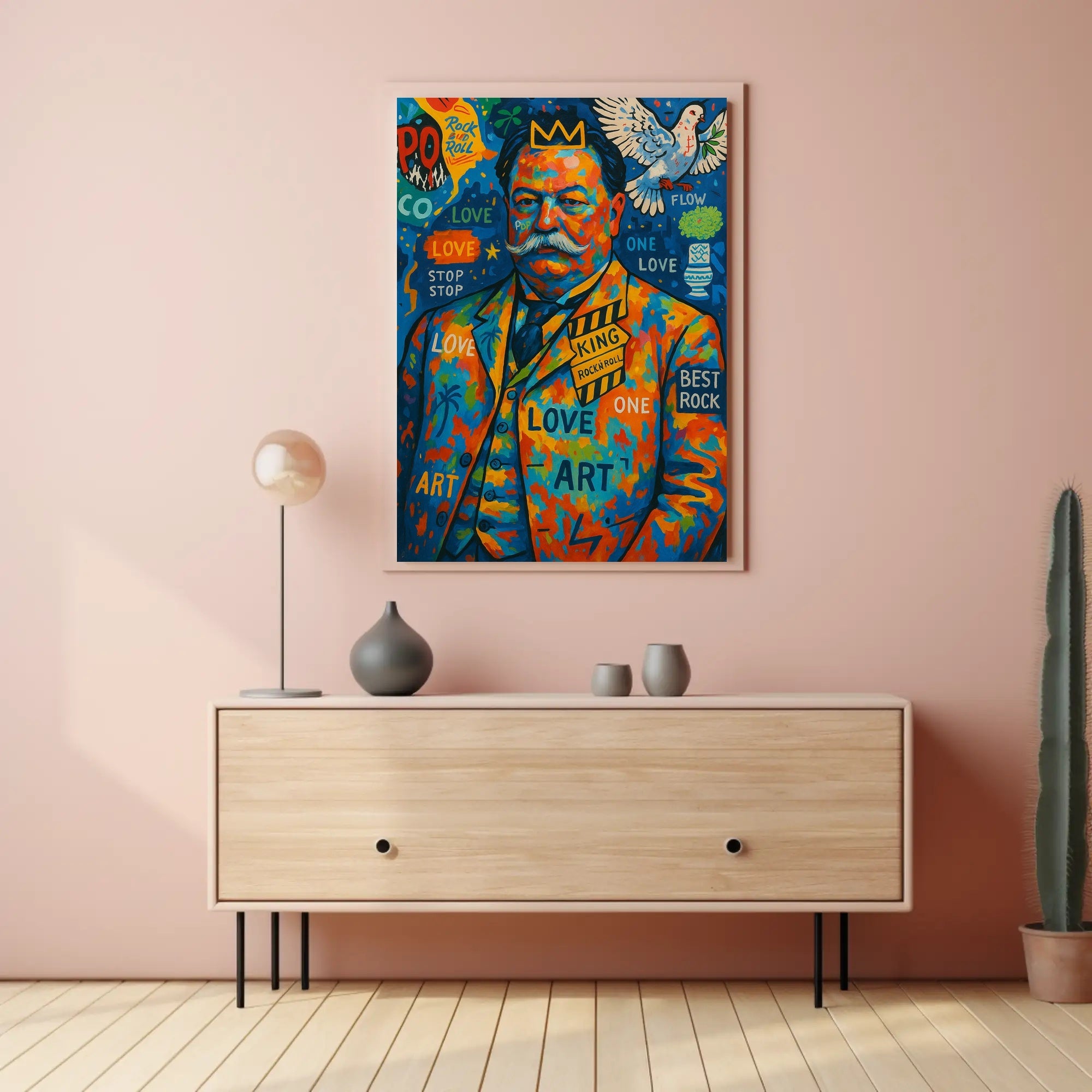 Colorful King with Crown and Dove Pop Culture Poster