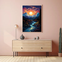 Majestic Mountain Sunset Fantasy Landscape Poster