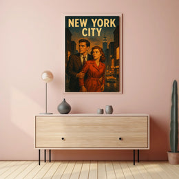 New York City Noir Scene Poster Vintage Cityscape Wall Art