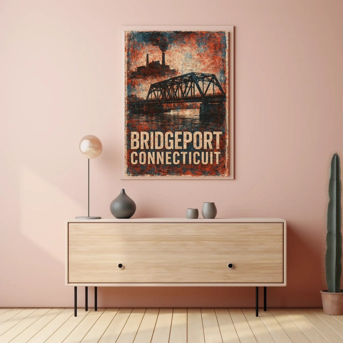 Bridgeport Skyline Connecticut Harbor View Urban Cityscape Photography Realism Coastal Timeless Heritage Poster