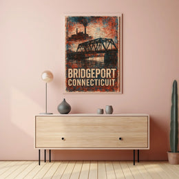 Bridgeport Skyline Connecticut Harbor View Urban Cityscape Photography Realism Coastal Timeless Heritage Poster