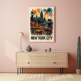 New York City Watercolor Cityscape Poster Abstract Wall Art