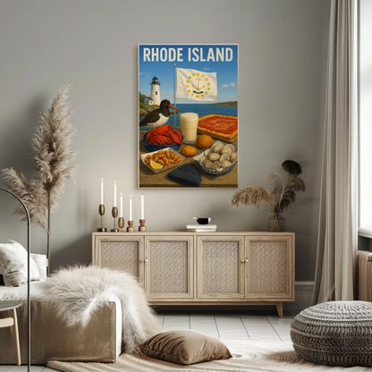 Rhode Island Clam Cakes Lighthouse Pizza Travel Poster