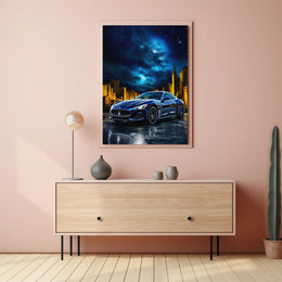 Sleek Modern Sports Car in Urban Night Futuristic Sci-Fi Poster