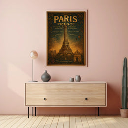 Paris Landmarks Vintage Art Nouveau Urban or Cityscape Poster