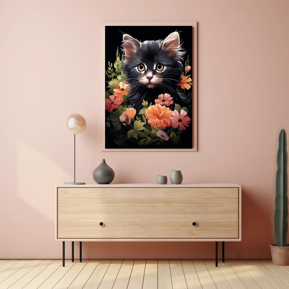 Charming Kitten and Floral Fantasy Art Poster