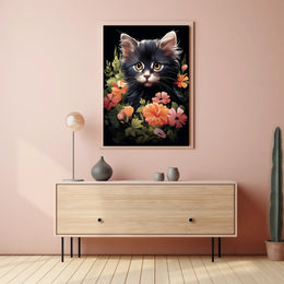 Charming Kitten and Floral Fantasy Art Poster
