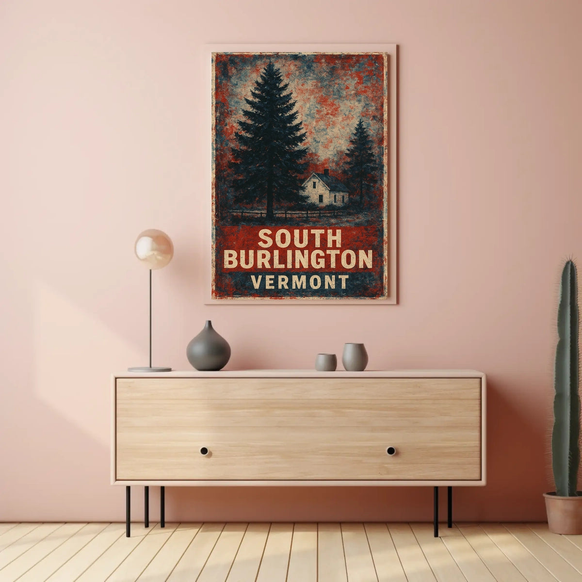 Cozy Vintage Vermont Rustic Folk Art Poster