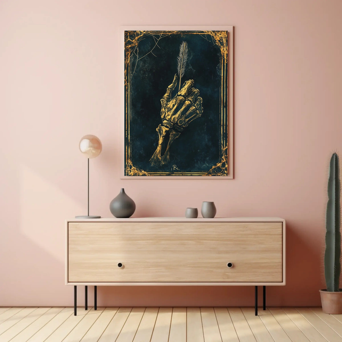 Skeletal Hand Feather Quill Artistic Gothic Style Poster