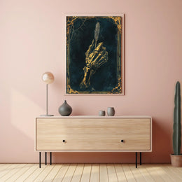 Skeletal Hand Feather Quill Artistic Gothic Style Poster