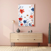 Three Stars With Loose Red And Blue Florals Artwork Poster