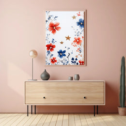 Three Stars With Loose Red And Blue Florals Artwork Poster