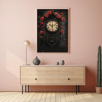 Vintage Wall Clock with Roses Artistic Poster