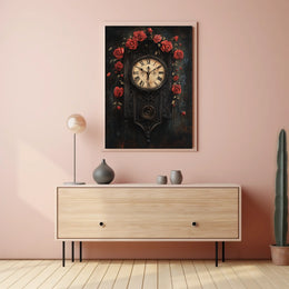 Vintage Wall Clock with Roses Artistic Poster