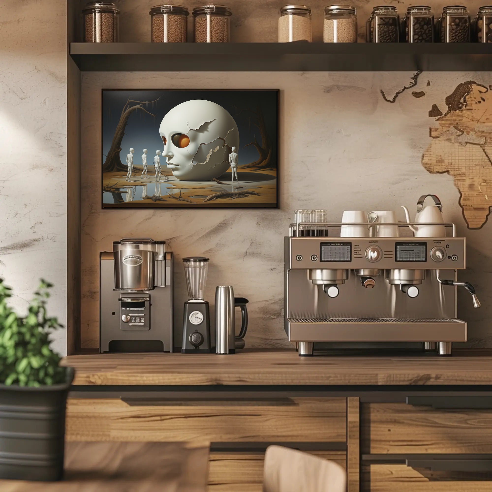 Surreal Skull Scene in Abstract Artistic Poster