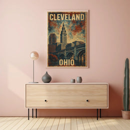 Cleveland Ohio Vintage Cityscape Souvenir Poster